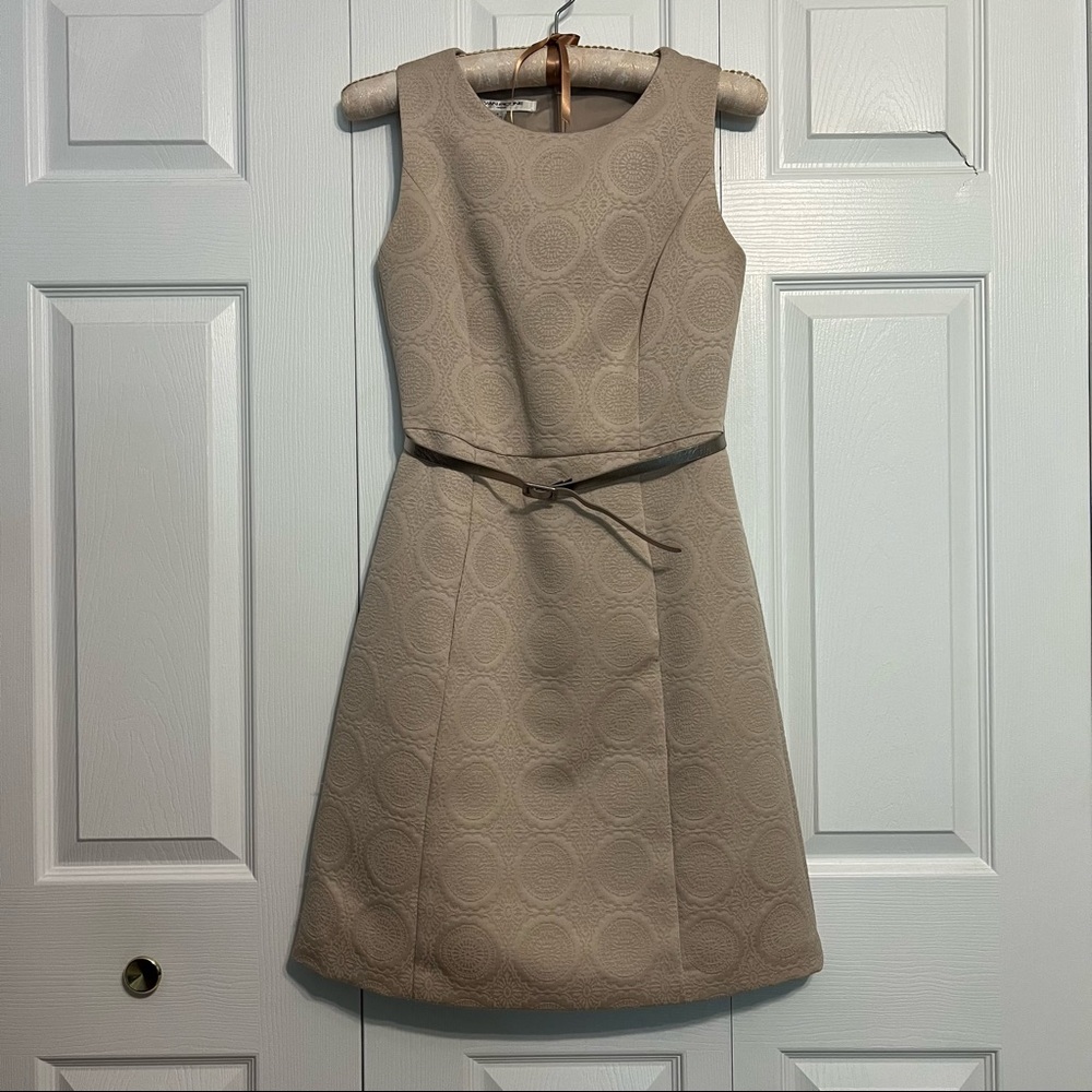Evan Picone Nude/Champagne Embossed Brocade Sleeveless A-Line Dress Size 4